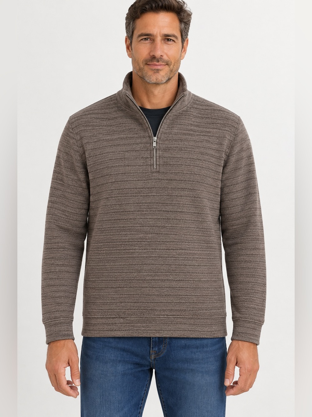 Dockers Men’s Gray Textured Herringbone Quarter Zip Pullover Sweater XL NWT